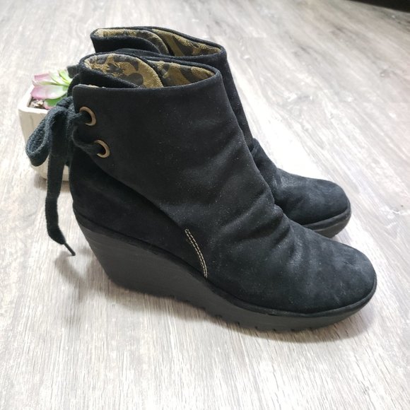 Fly London Yellow Yama Black Suede Booties Sz 9.5 - Picture 5 of 10